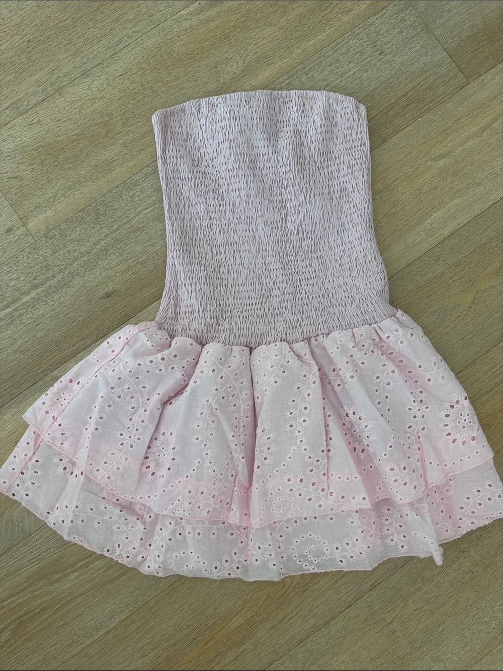 SHEIN Light Pink Strapless Eyelet Mini Dress